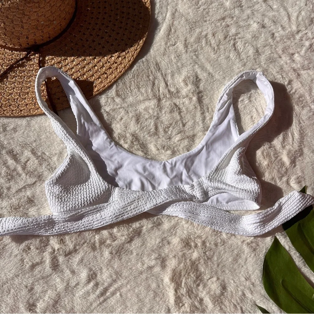 Monday Swimwear Cabo San Lucas White Ribbed Textured Bikini Top Tie Back Size S